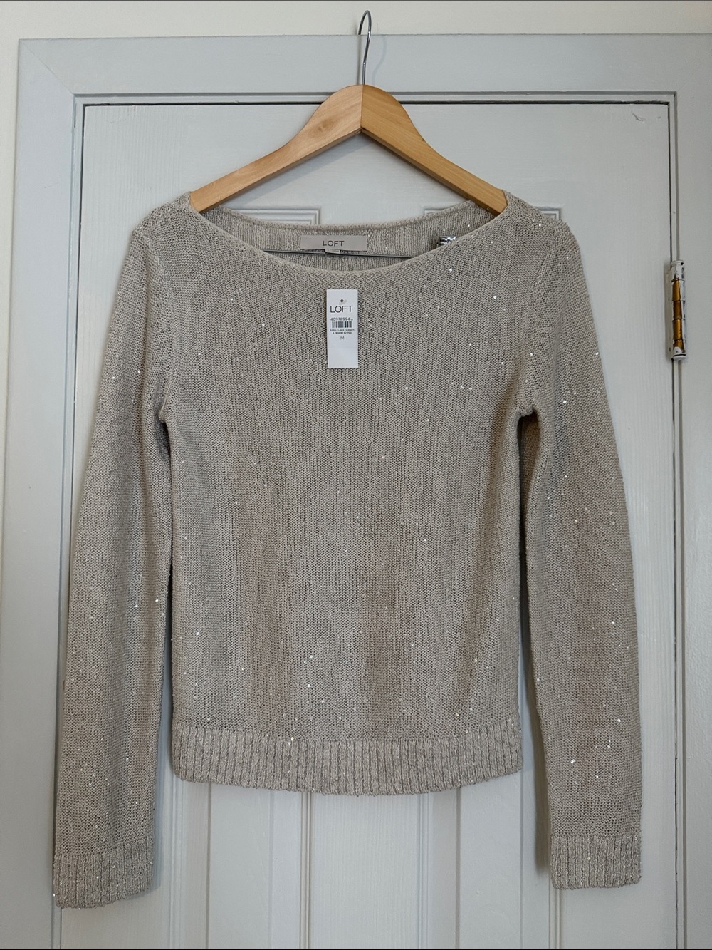 LOFT Cream Sparkle Boatneck Sweater